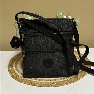 Kipling Keiko Crossbody Bag Charcoal Silver Shimmer & Gorilla pal